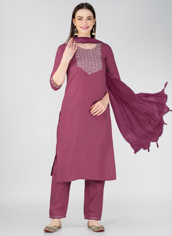 Cotton Dusty Pink Daily Wear Embroidery Work Readymade Salwar Suit